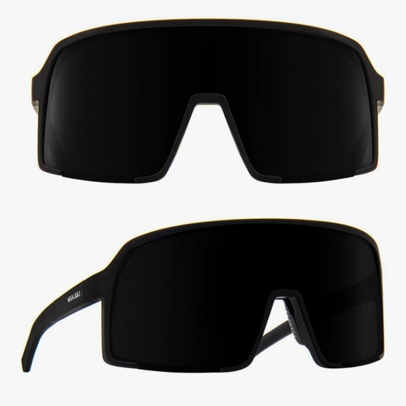 MAXJULI EYEWEAR Polarized Sunglasses Shield Rectangular Wraparound Black NWT - Picture 1 of 13